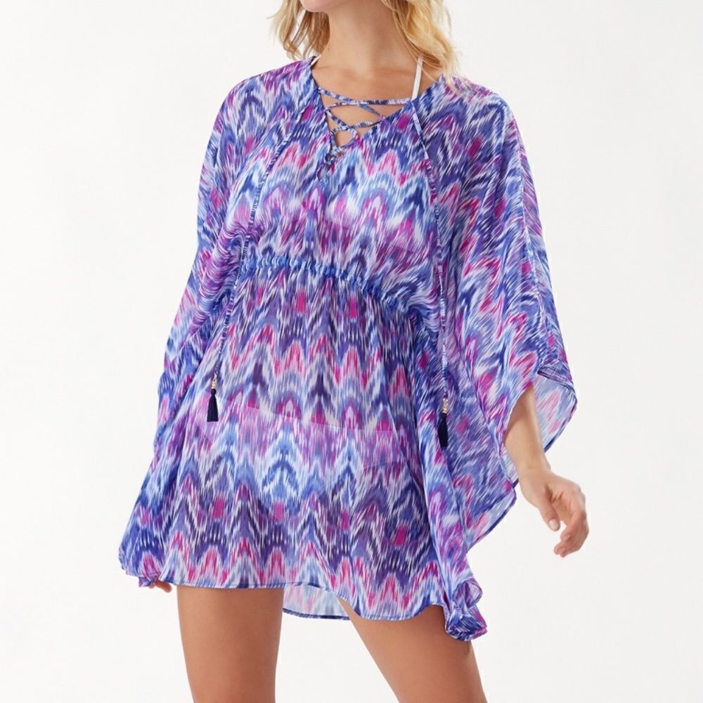 Ikat Marage Lace up Front Tunic cover up